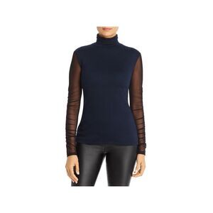 SNIDER Womens Navy Stretch Mesh Long Sleeves Turtle Neck Wear To Work Top XL